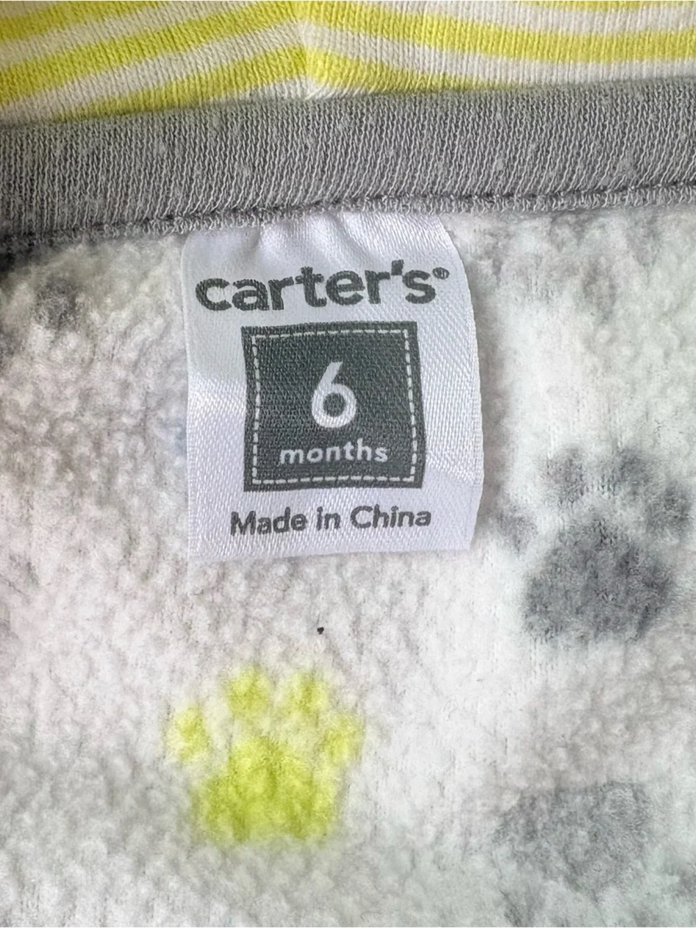 Carter's White Fleece Hoodie with Gray, Yellow & Blue Paw Prints